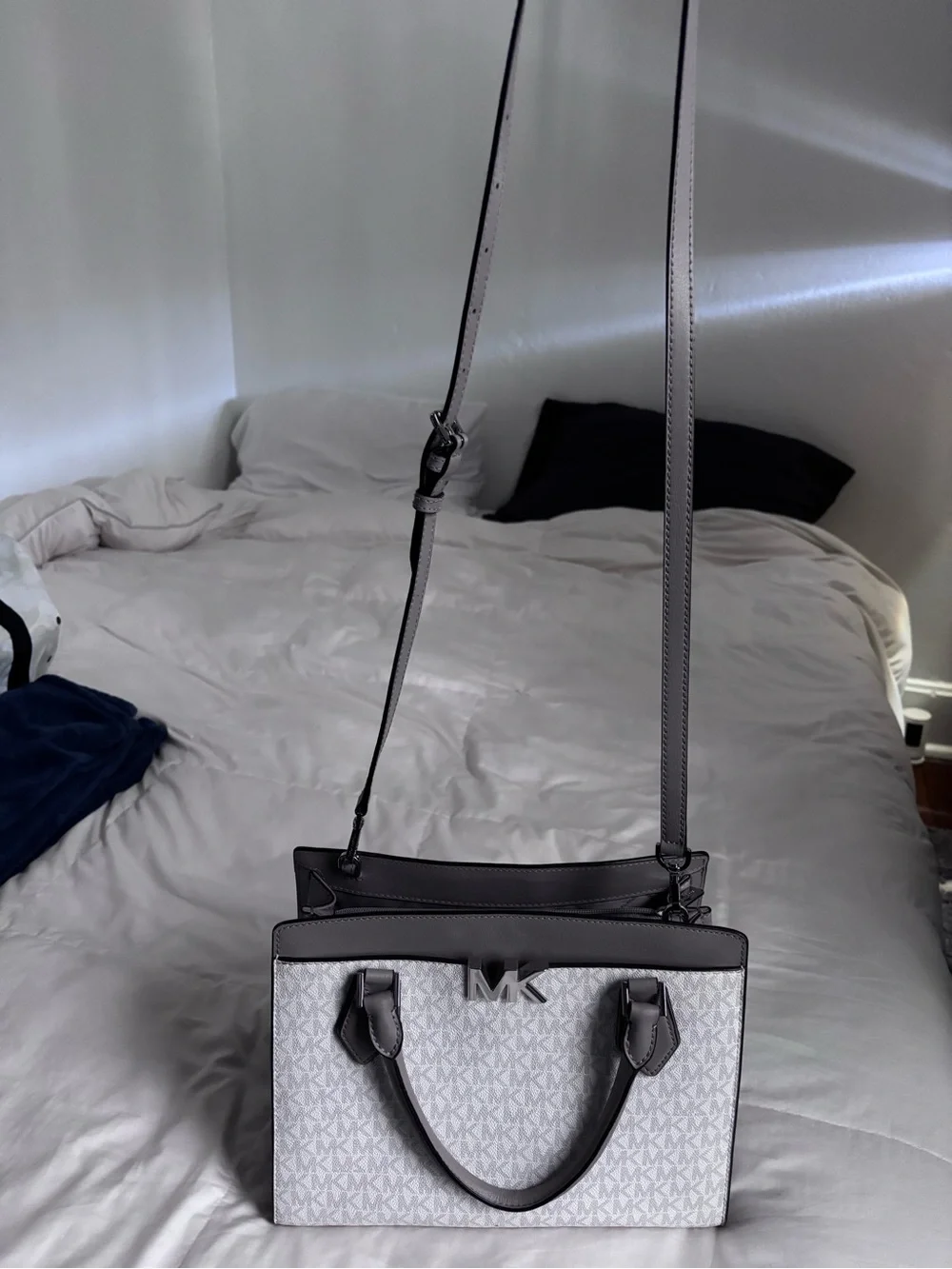 Michael Kors Gray and White Crossbody Satchel